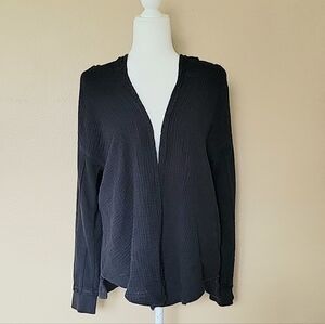 Daily Practice Womens Black Mixed Knit Gauze Hooded Open Cardigan - Size XS